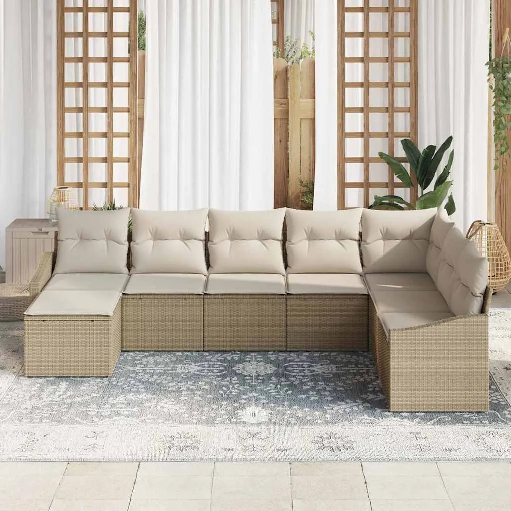 Conjunto de sofá de jardim com 8 peças e almofadas bege em rattan sint