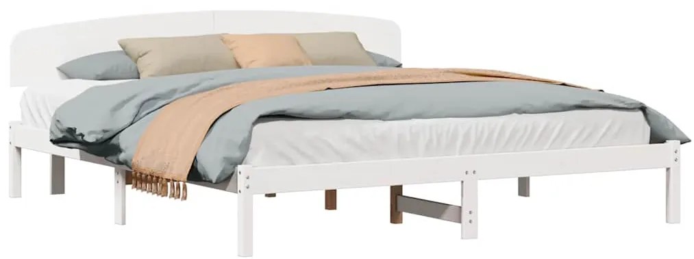 Estrado de Cama com Cabeceira Branco 200x200 cm Madeira Maciça de Pinh
