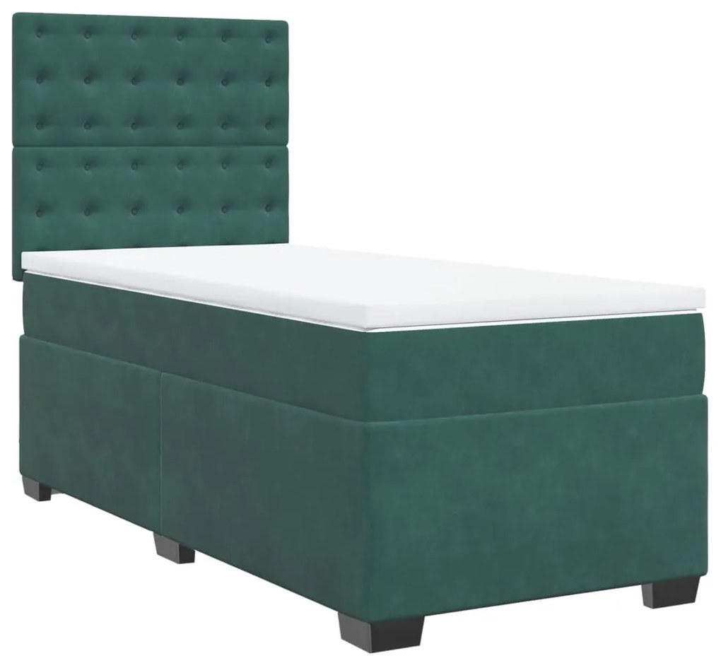 Cama com molas/colchão 90x190 cm veludo verde-escuro