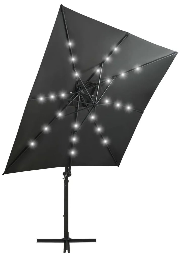 Guarda-sol jardim cantilever c/ poste/luzes LED 250cm antracite