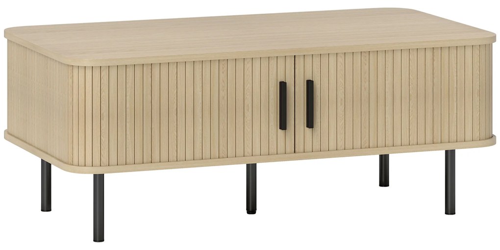 HOMCOM Mesa de Centro para Sala de Estar Mesa Auxiliar com 2 Portas de Correr 2 Compartimentos e Pés de Aço 100x55x40 cm Carvalho | Aosom Portugal