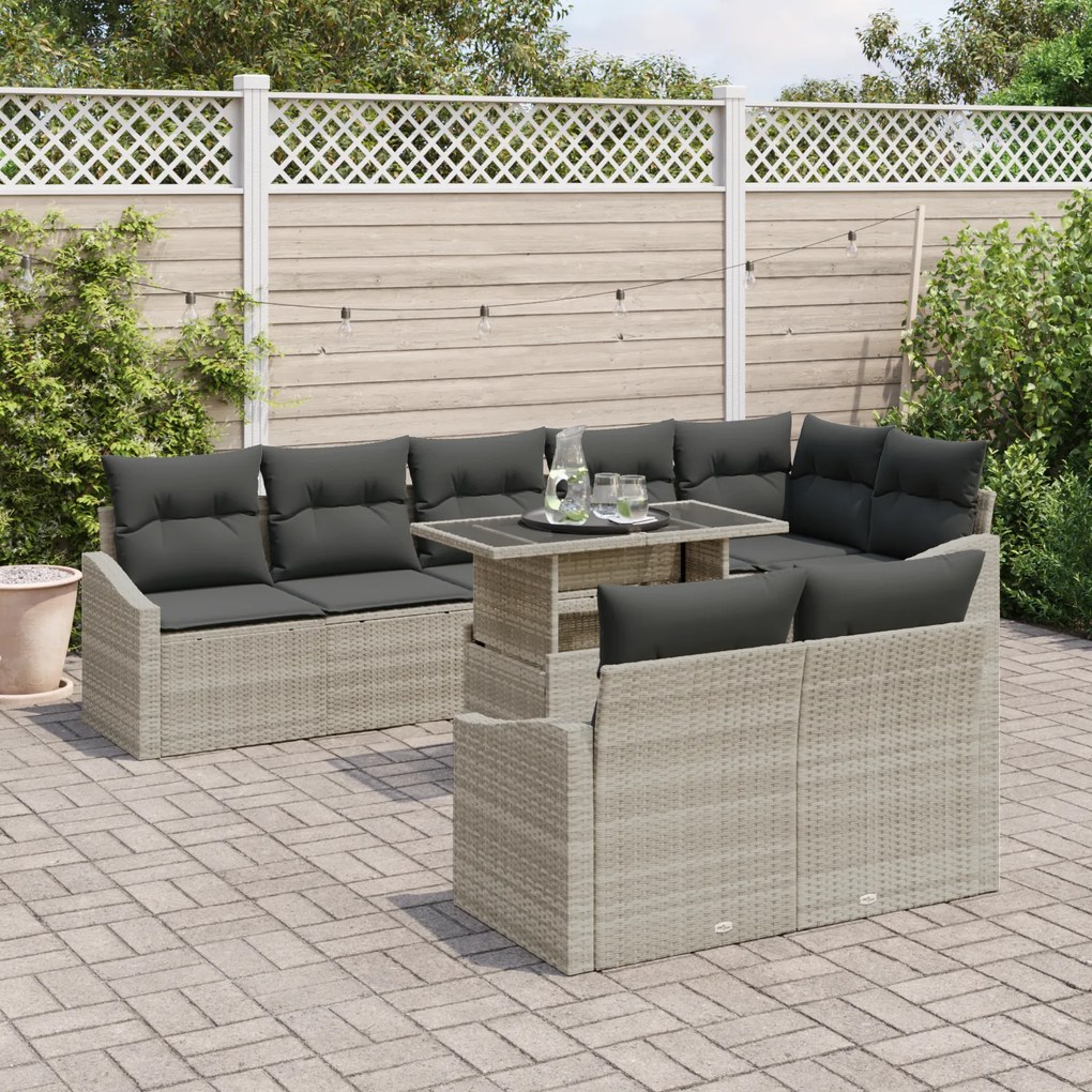 Conjunto de Sofá de Jardim de 9 Peças com Almofadas Cinza claro em Rat