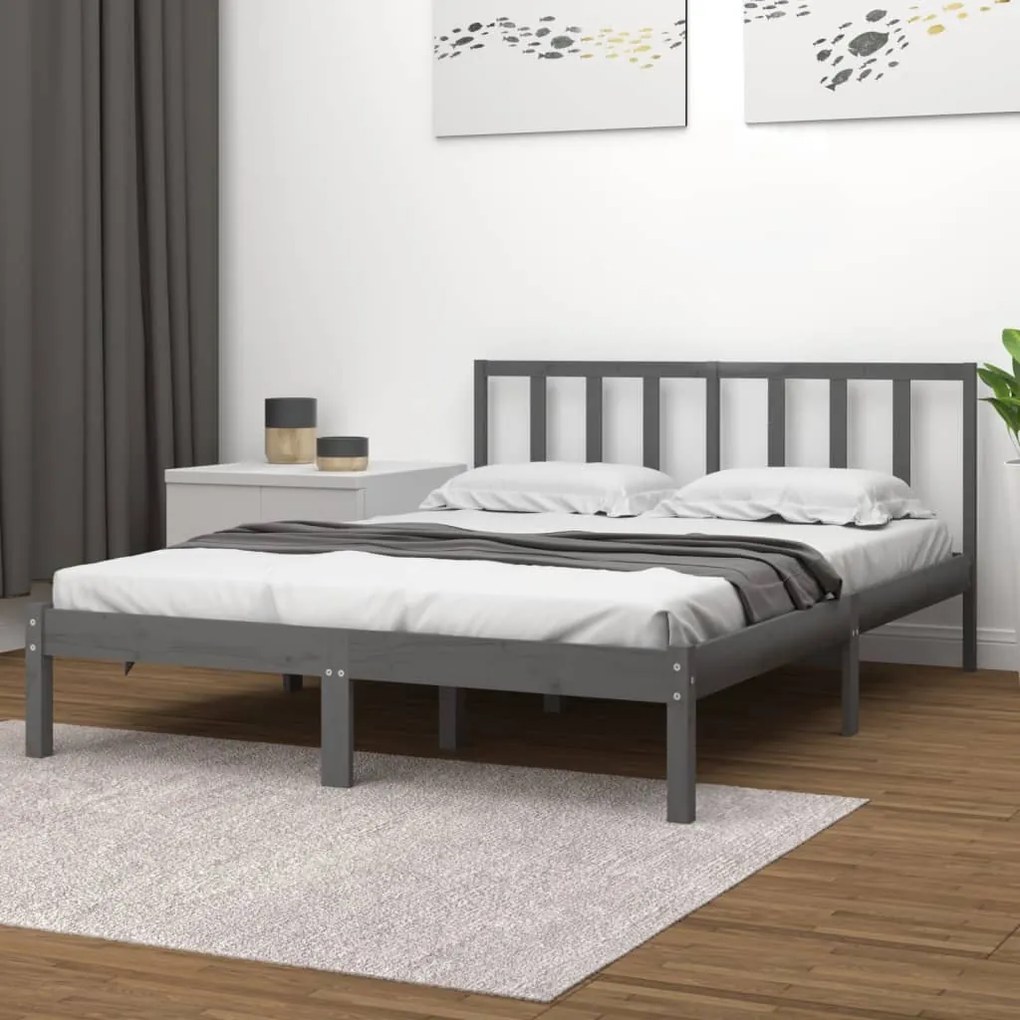 vidaXL Estrutura de cama king 150x200 cm pinho maciço cinzento