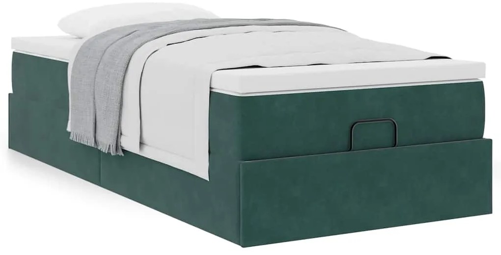 Estrutura de cama otomana vidaXL com colchão verde escuro Veludo