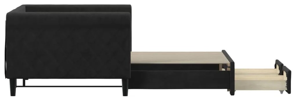 Sofá-cama com gavetão e gavetas 90x190 cm veludo preto