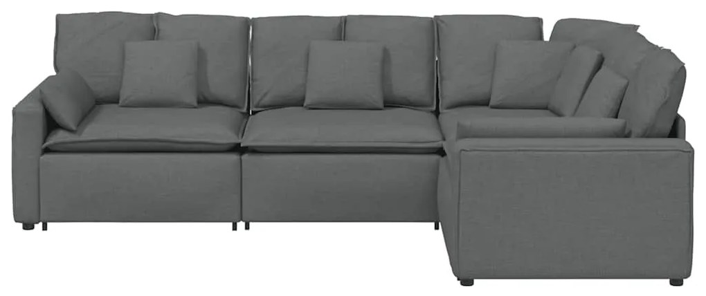 Sofá modular com almofadas tecido cinzento-escuro