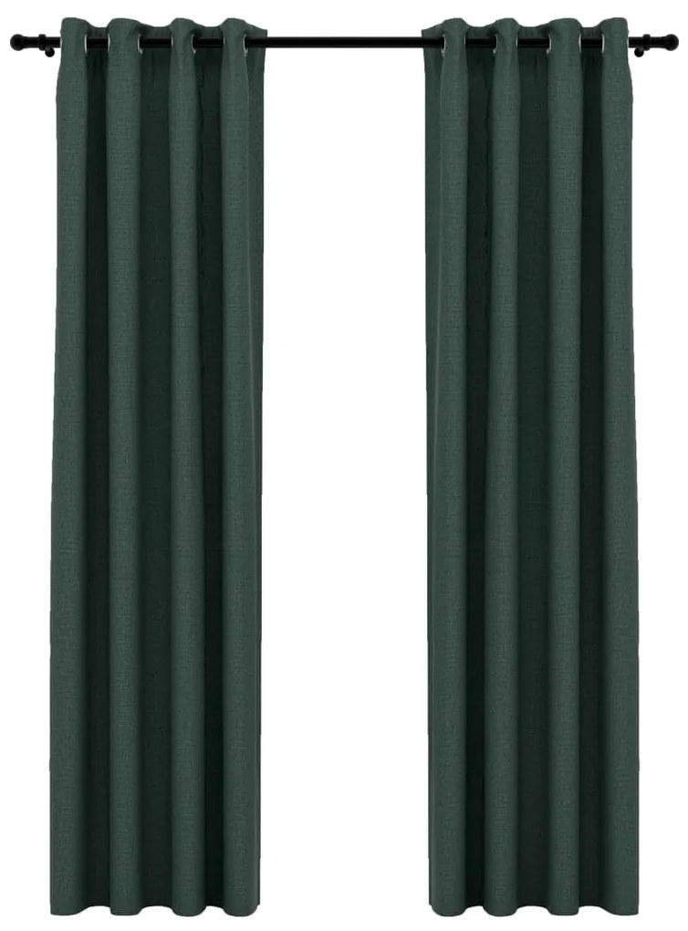 Cortinas opacas aspeto linho c/ ilhós 2 pcs 140x225 cm verde