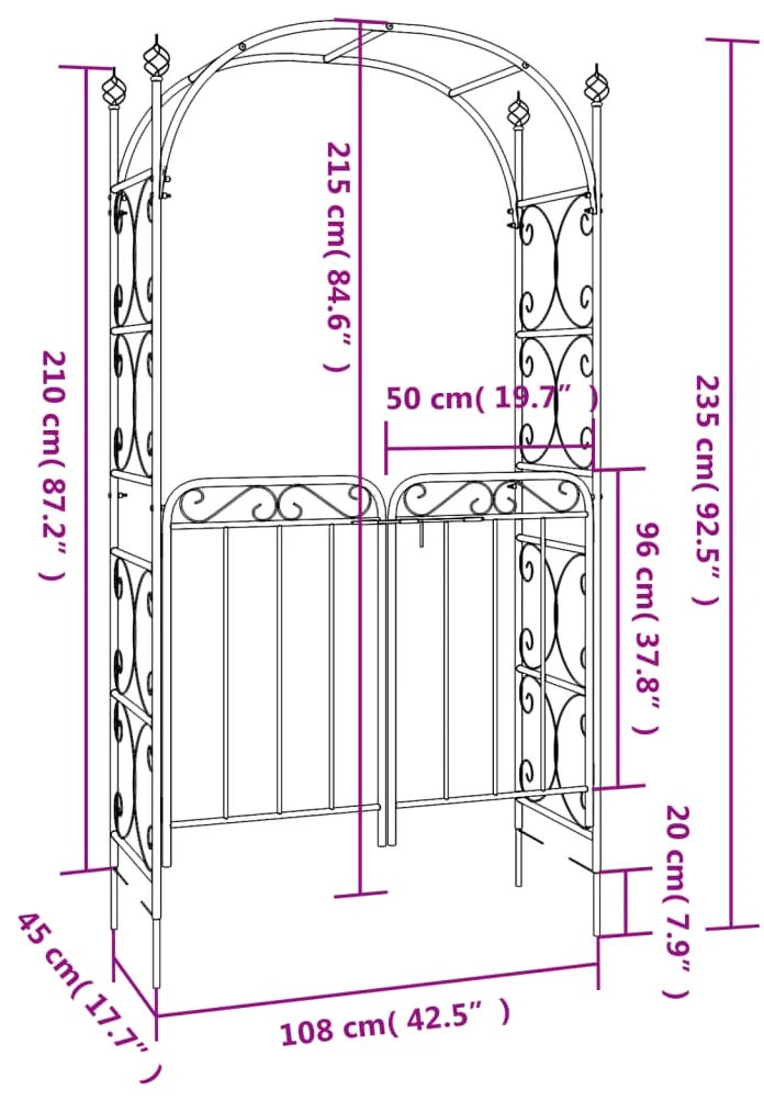 Arco de jardim c/ portão 108x45x235 cm aço preto