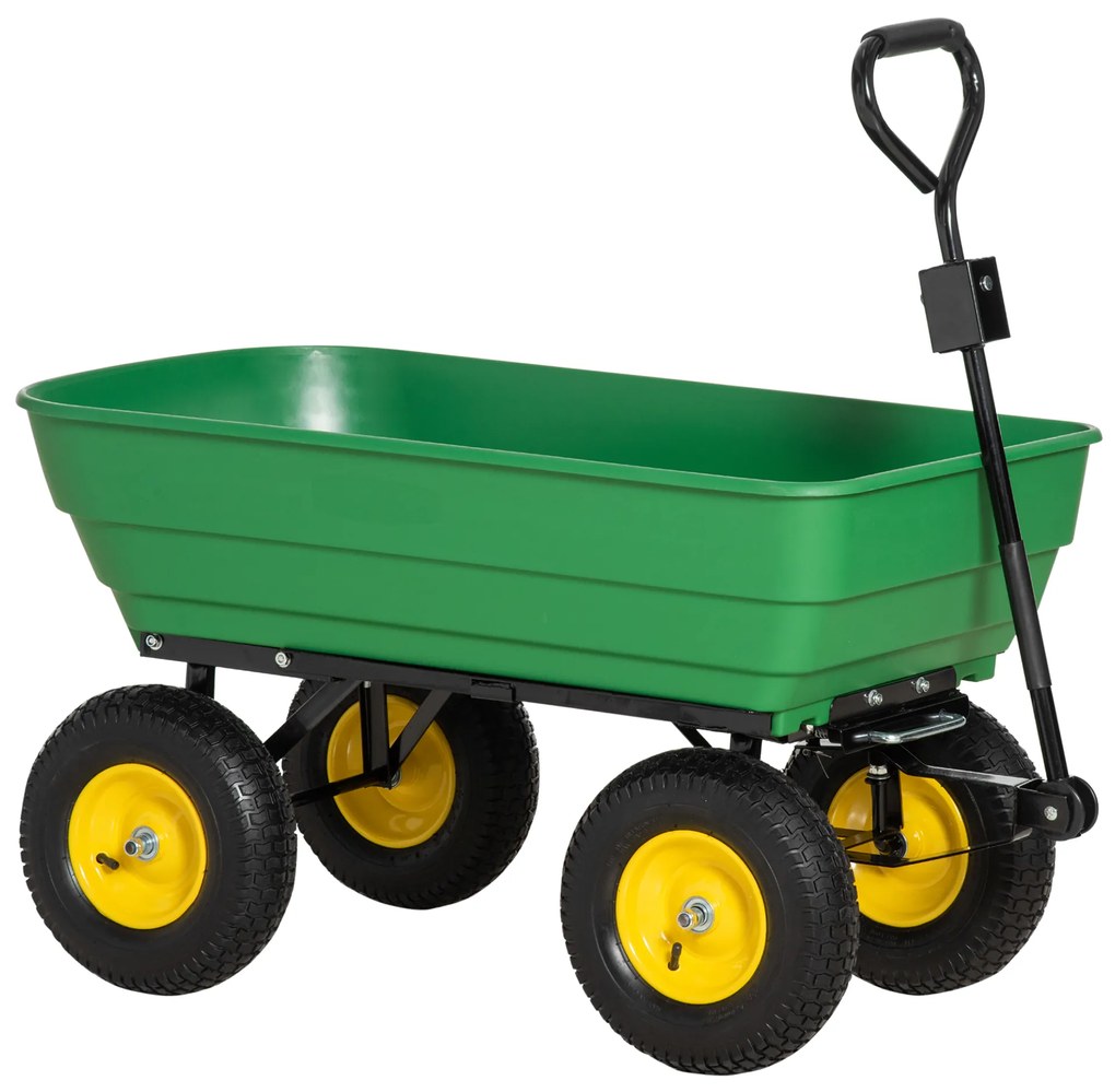 Carrinho de Jardim com Balde Inclinável até 75° Carrinho de Mão com Guiador Ajustável e Capacidade 125L 118x58x102 cm Verde Escuro