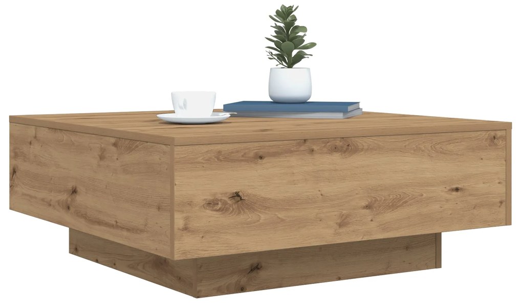 Mesa de Centro vidaXL com Luzes de LED Carvalho Artesanal 80x80x31 cm