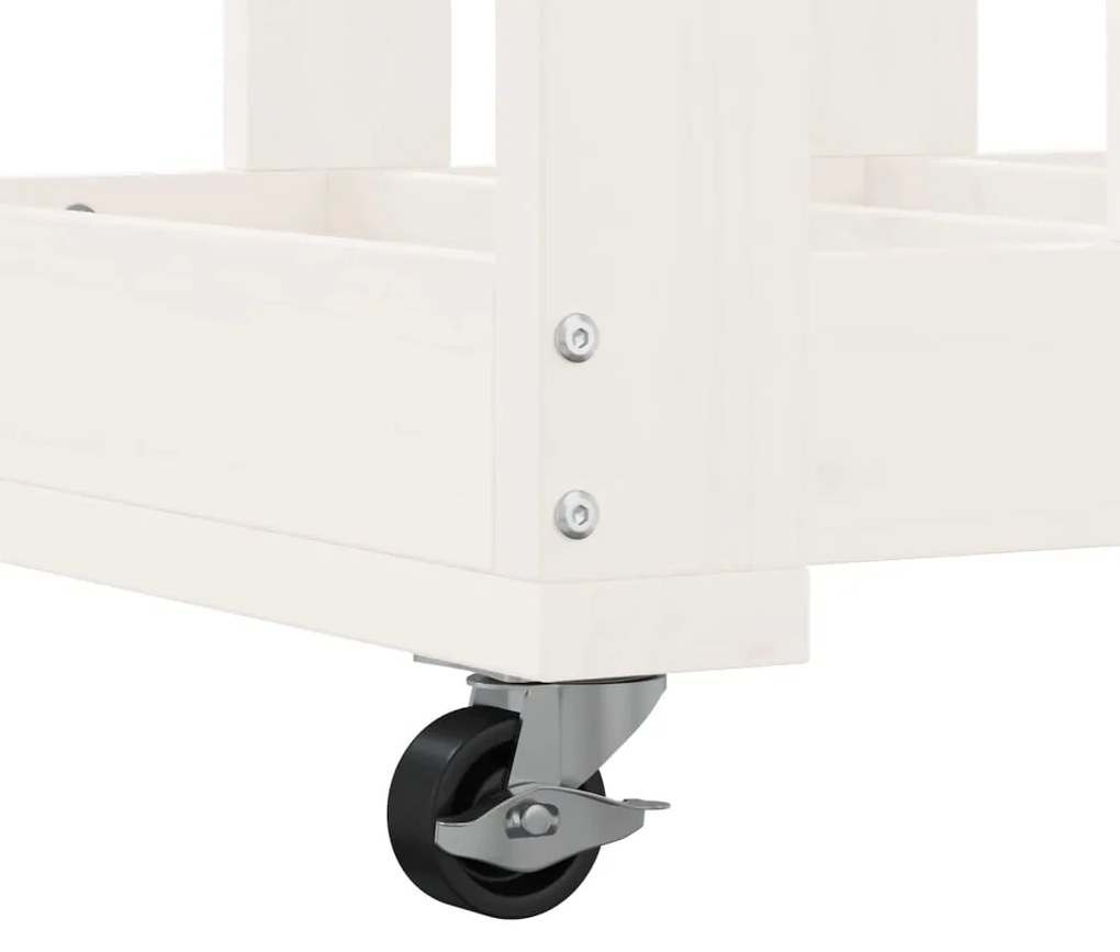Suporte de lenha c/ rodas 40x49x110 cm pinho maciço branco