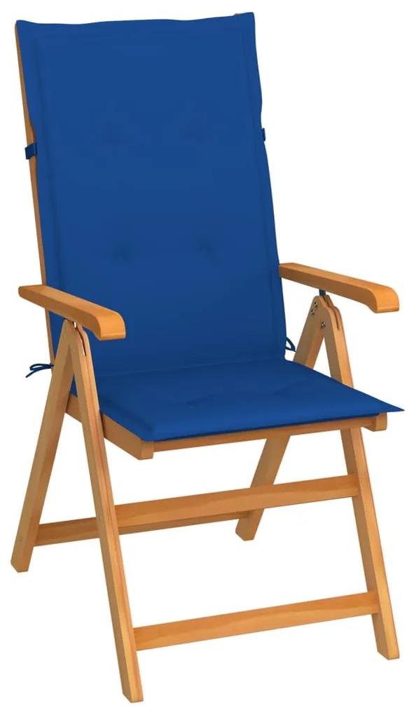 3062356 vidaXL Cadeira de jardim c/ almofadões azul real madeira teca maciça