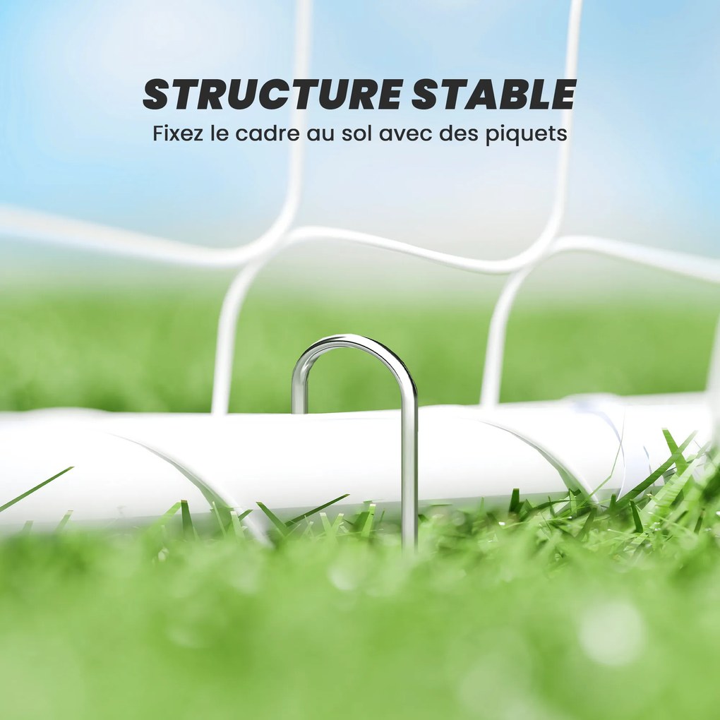 Baliza de futebol - baliza de treino - dim. 301 x 120 x 200 cm - estrutura metálica com revestimento epóxi e rede em PE - estacas incluídas - branca
