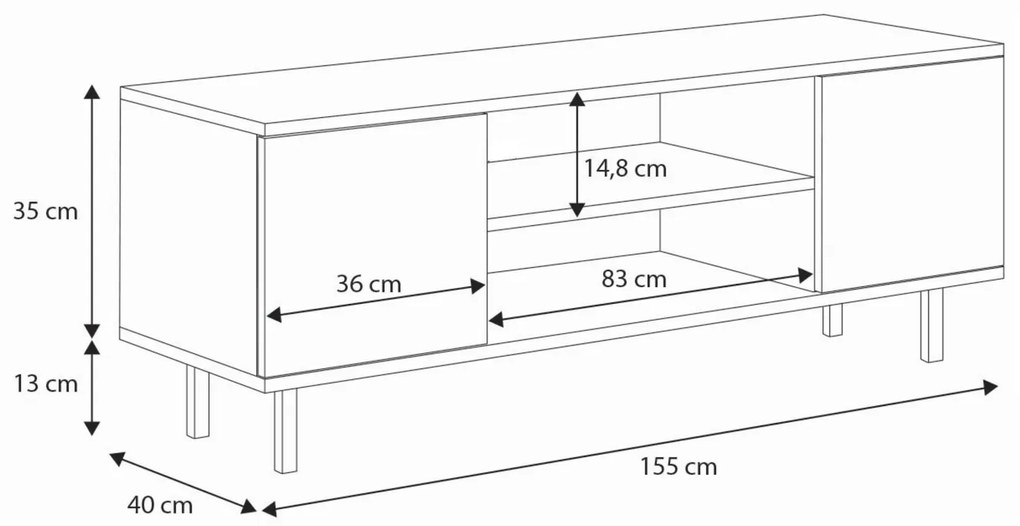 Móvel TV Focus cor caxemira 155 cm com pernas pretas