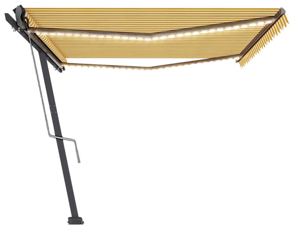 Toldo autom. LED e sensor de vento 500x300 cm amarelo/branco