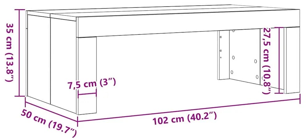 Mesa de Centro vidaXL Preto Carvalho 102x50x35 cm Madeira Engenheirada