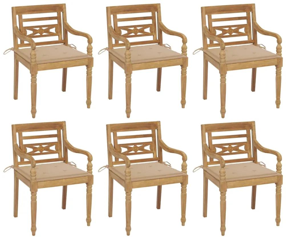 Cadeiras Batávia com almofadões 6 pcs madeira de teca maciça