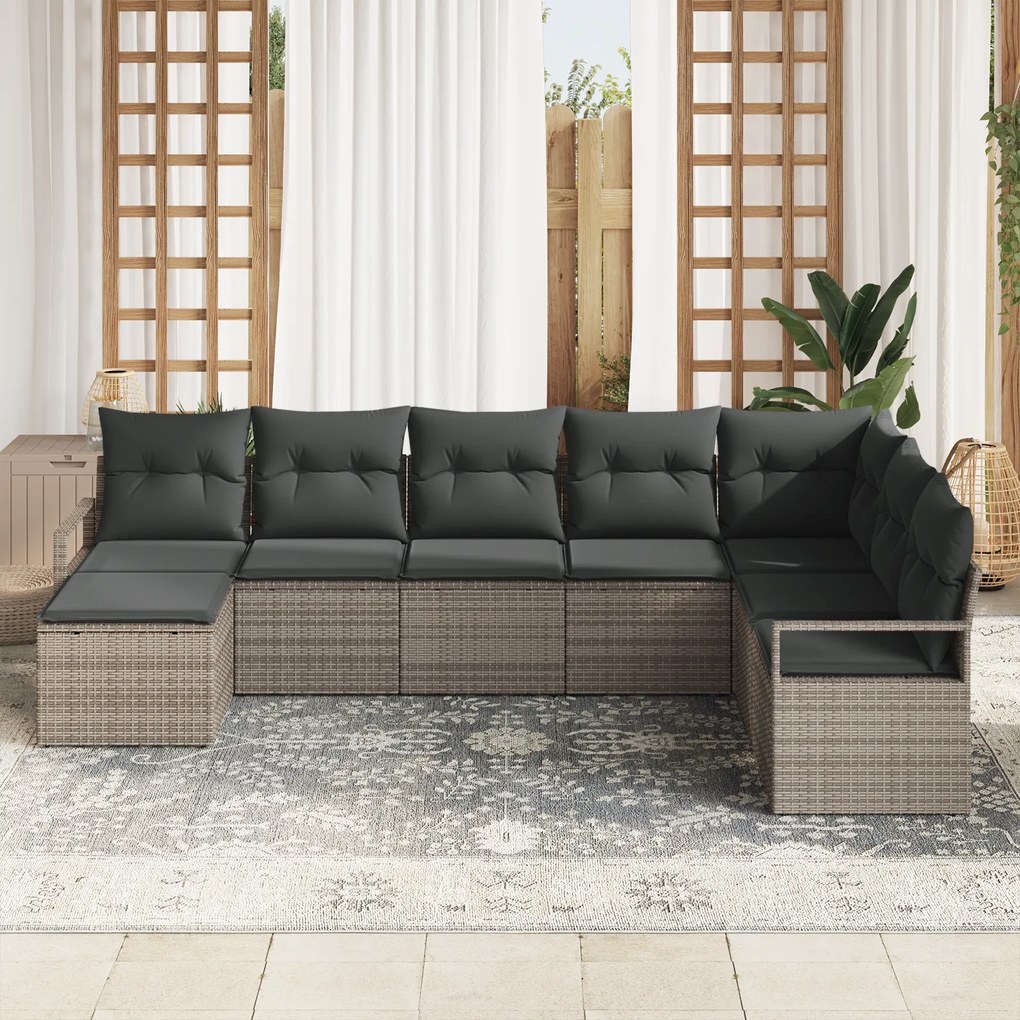 Conjunto de Sofá de Jardim vidaXL com 8 Peças e Almofadas de Rattan Ci