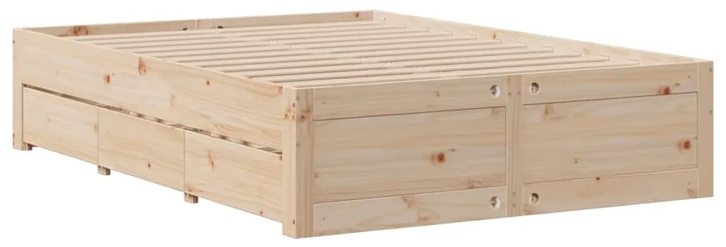 Cama sem colchão com gavetas 140x200 cm madeira de pinho maciça