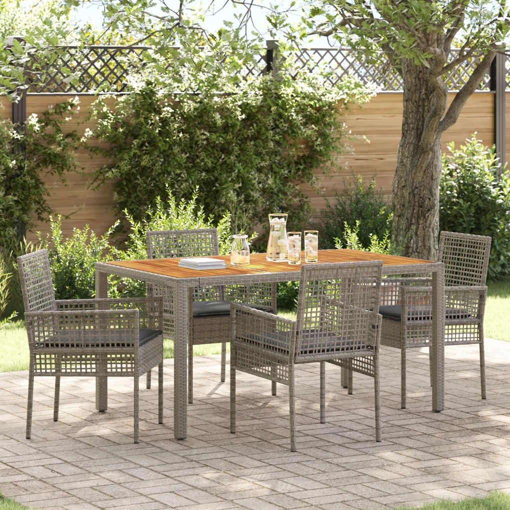 vidaXL Conjunto de Jantar de 5 Peças com Almofadas Cinza Rattan Poliéster