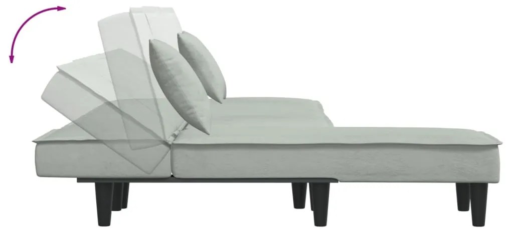 Sofá-cama em forma de L 255x140x70 cm veludo cinzento-claro