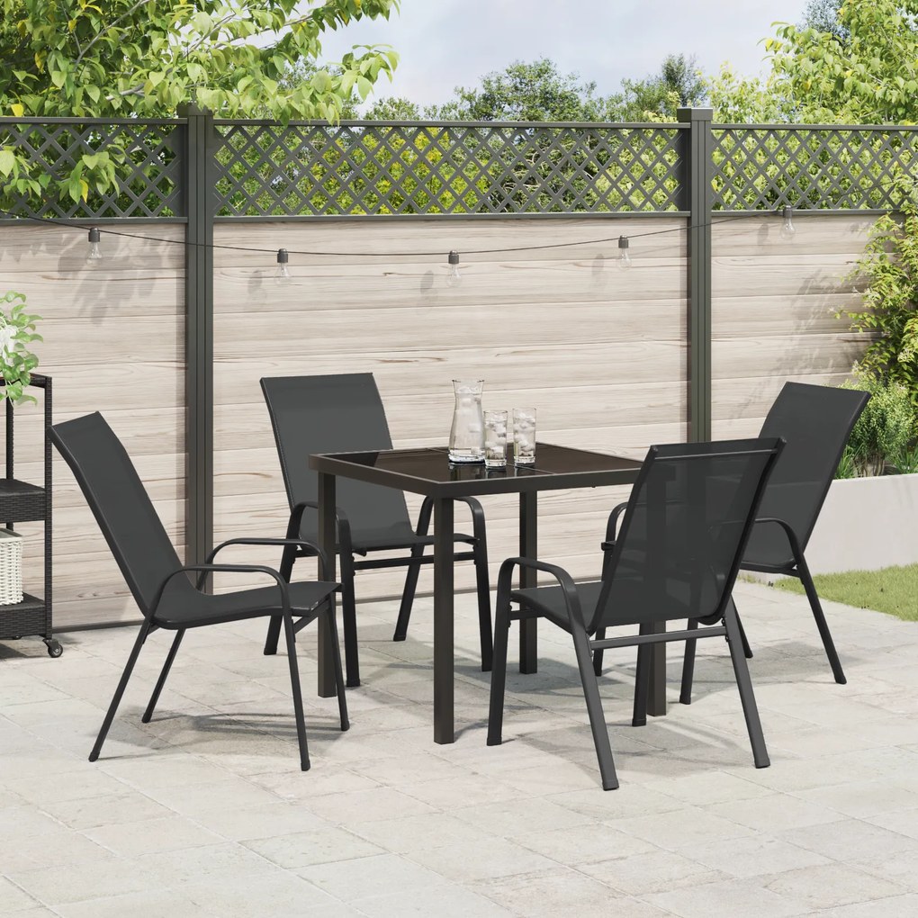Conjunto de Jantar de 5 Peças vidaXL Preto Textilene e Aço