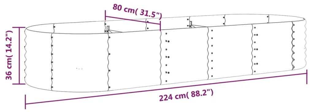 Canteiro elevado jardim 224x80x36cm aço revestido a pó castanho