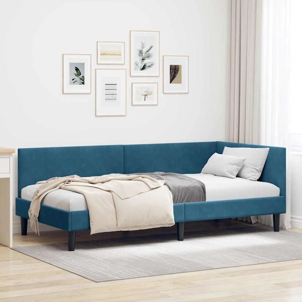 vidaXL Estrutura de Cama de Canto Azul 80 cm x 200 cm Veludo