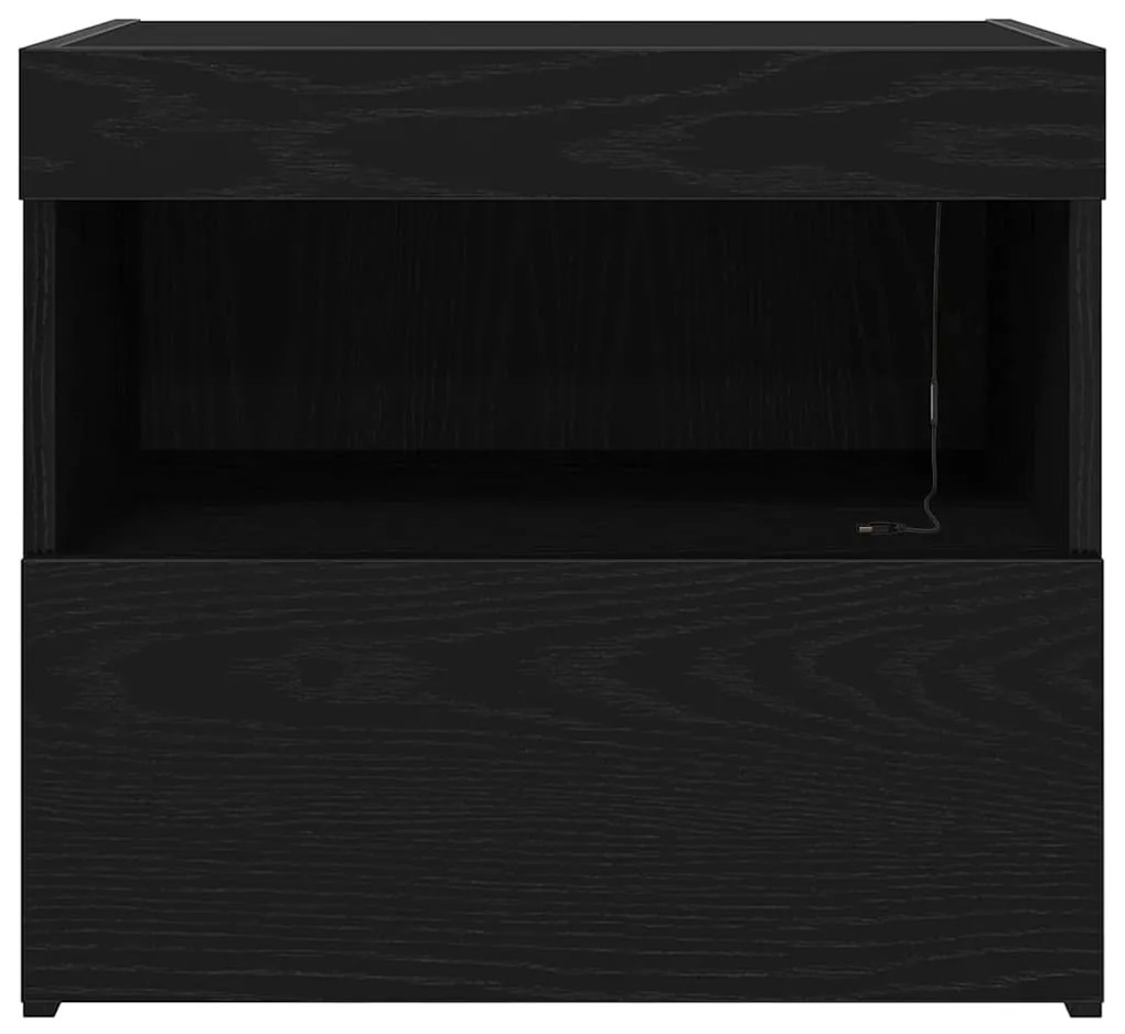 Criados-mudos vidaXL com luzes LED 2 pcs Carvalho Preto 50x40x45 cm