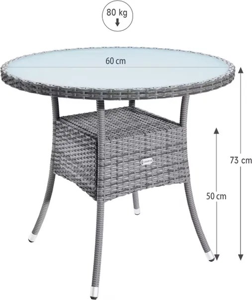 Mesa jardim Polyrattan redonda Ø60cm cinzenta