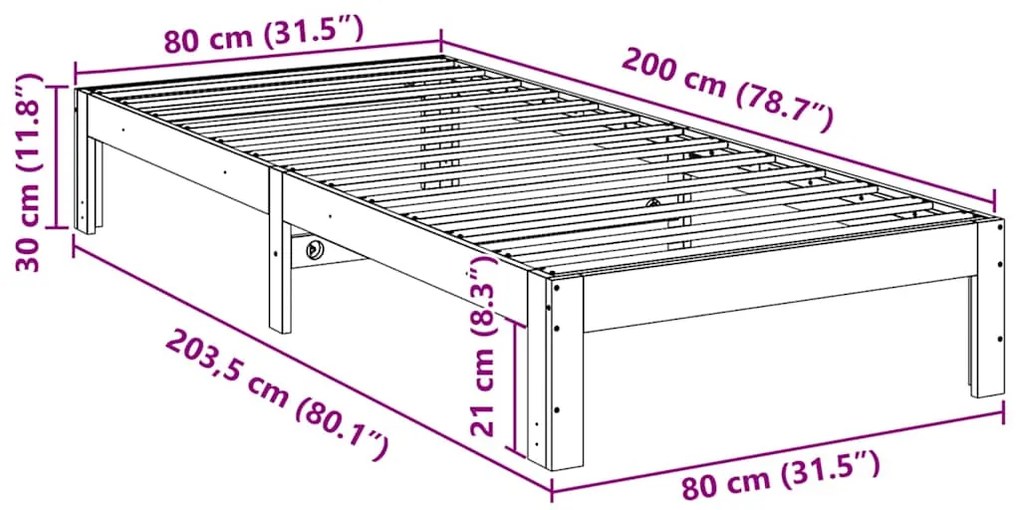 Cama sem colchão 80x200 cm pinho maciço castanho-mel