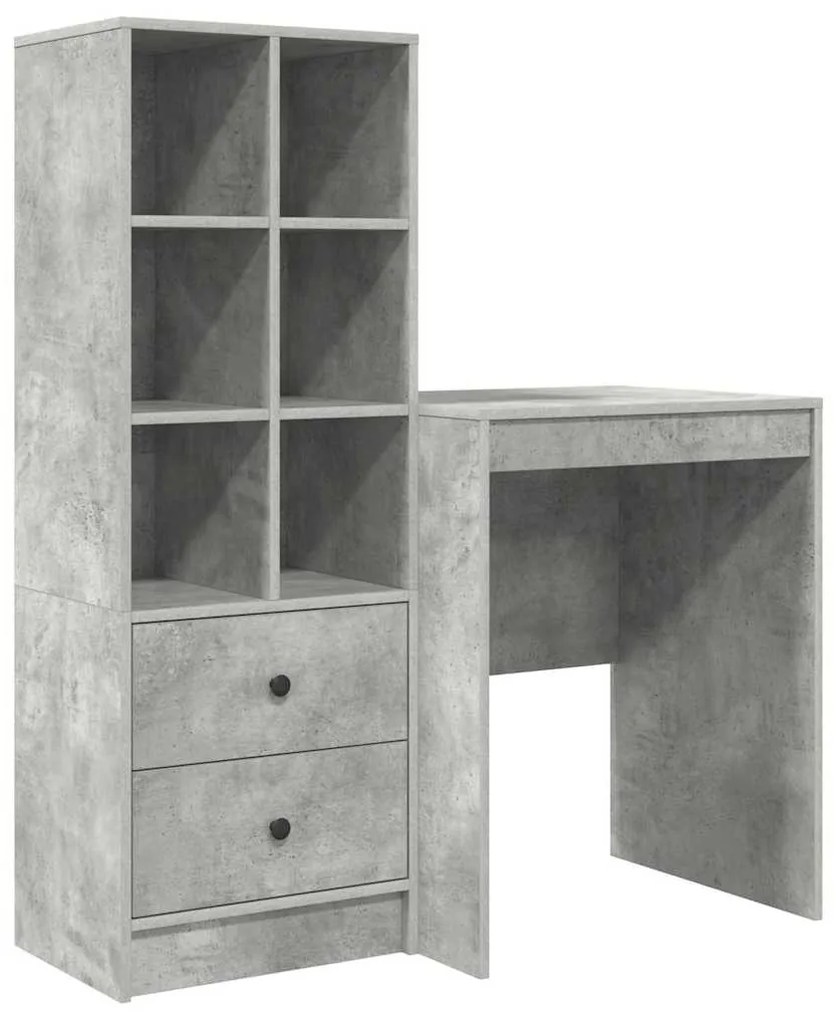 Mesa com Armazenamento Cinza Concreto Madeira Engenheirada