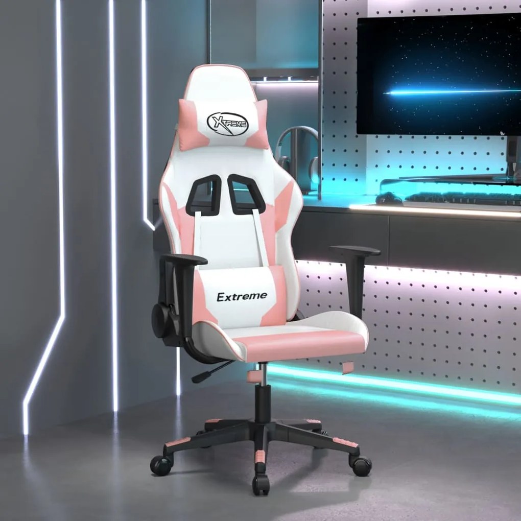 Cadeira gaming couro artificial branco e rosa