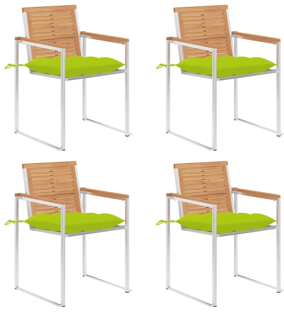 vidaXL Cadeiras de jardim c/ almofadões 4 pcs madeira de teca maciça