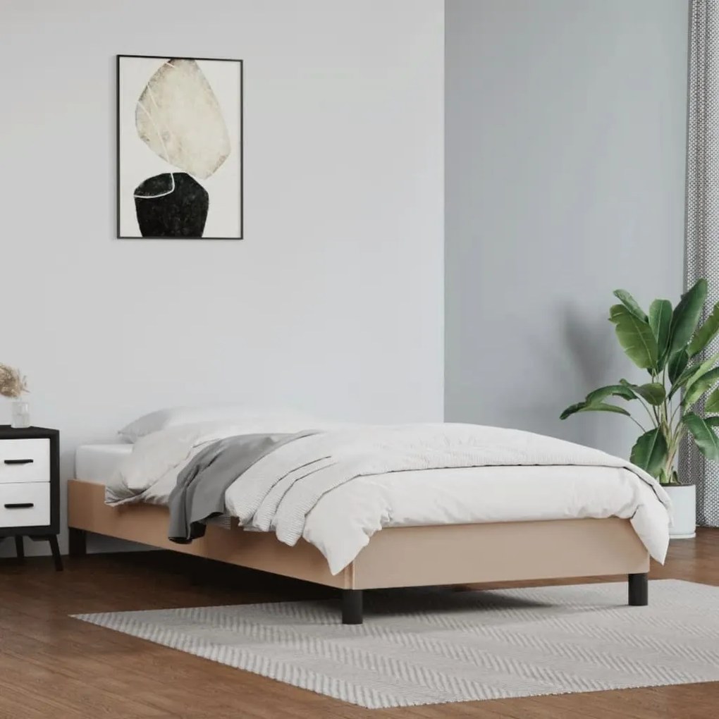 346879 vidaXL Estrutura de cama 90x190 cm couro artificial cappuccino