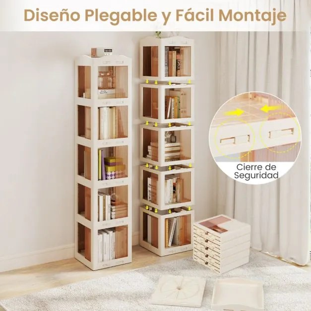 Estante com base giratória giratória 360° com 5 níveis 36,5 x 36 x 174 cm em Plástico dobrável com prateleiras Branco