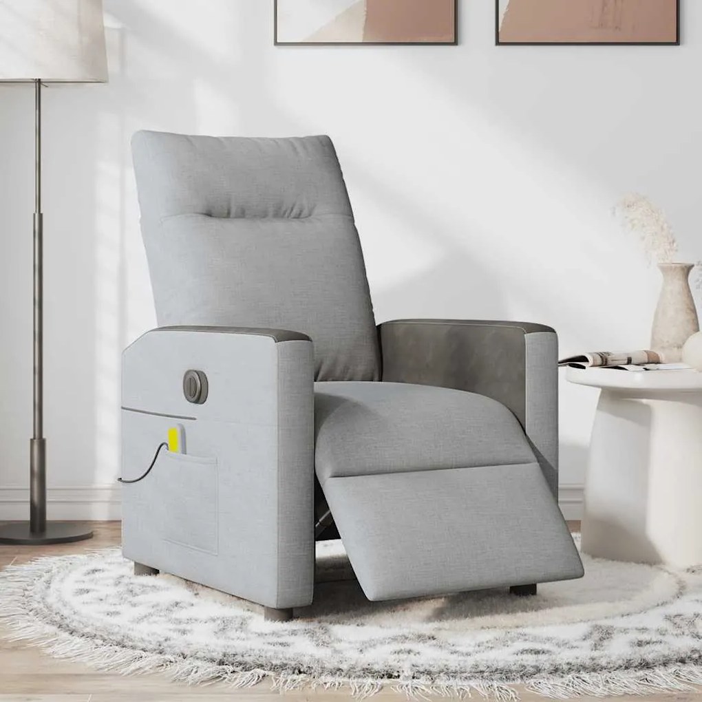 Poltrona de massagens reclinável elétrica tecido cinzento-claro
