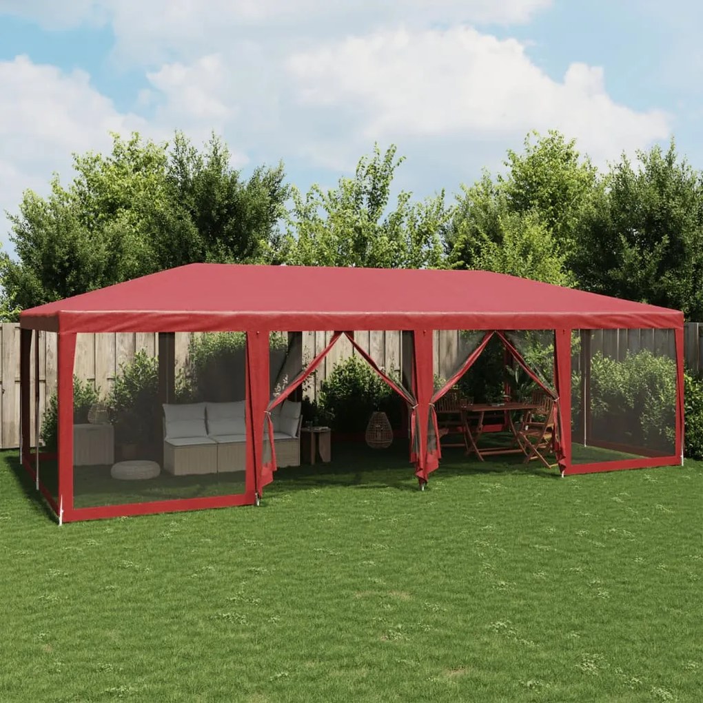 Tenda p/ festas c/ 12 paredes laterais malha 8x4m PEAD vermelho