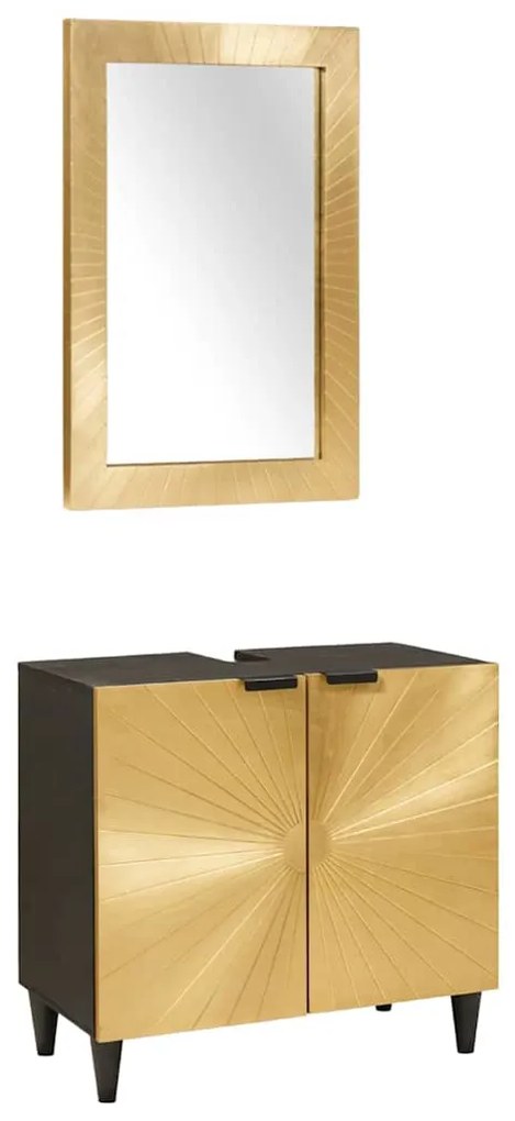 vidaXL Conjuntos de Móveis para Banheiro com porta 2 pcs Preto e Ouro
