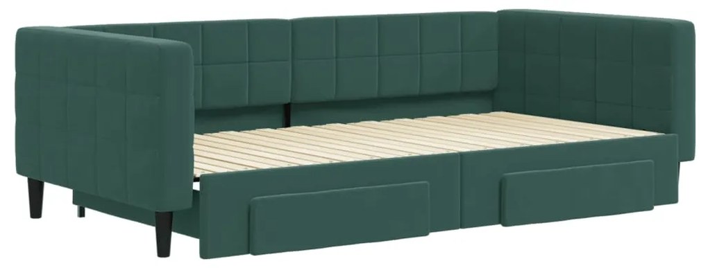 Sofá-cama c/ gavetão e gavetas 100x200 cm veludo verde-escuro