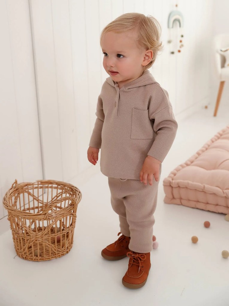 Conjunto em tricot, camisola + calças, para bebé cappuccino