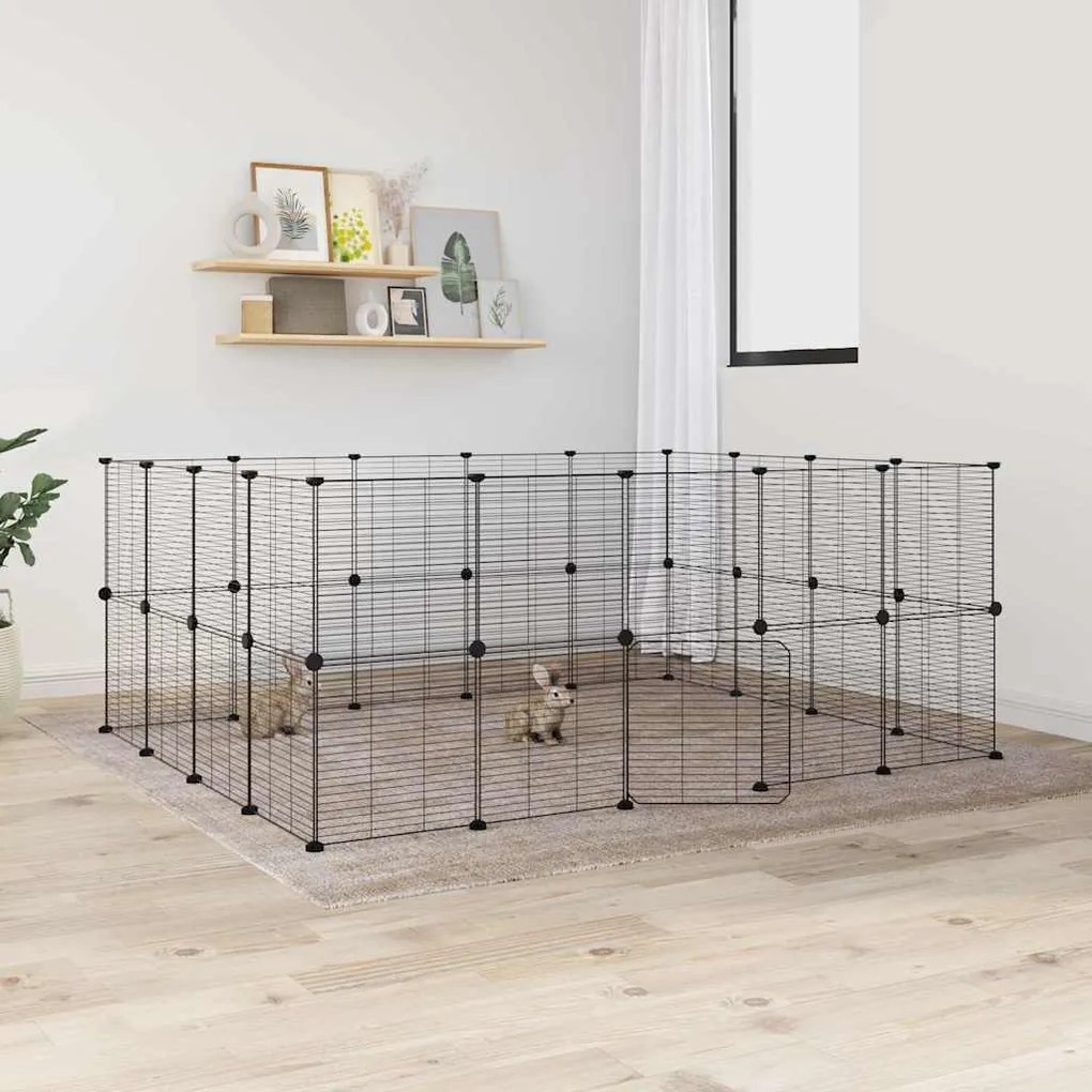 Gaiola p/ animais de 36 painéis c/ porta 35x35 cm aço preto