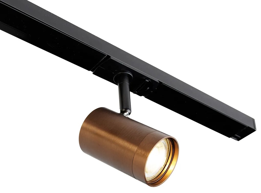 Sistema de calhas monofásico bronze escuro com 4 focos e fonte de alimentação quadrada - Jeana