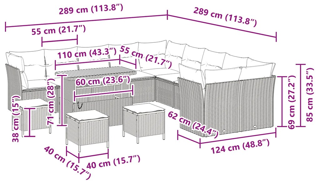 Conjunto de Sofá para Jardim vidaXL de 14 peças com Almofadas Bege de