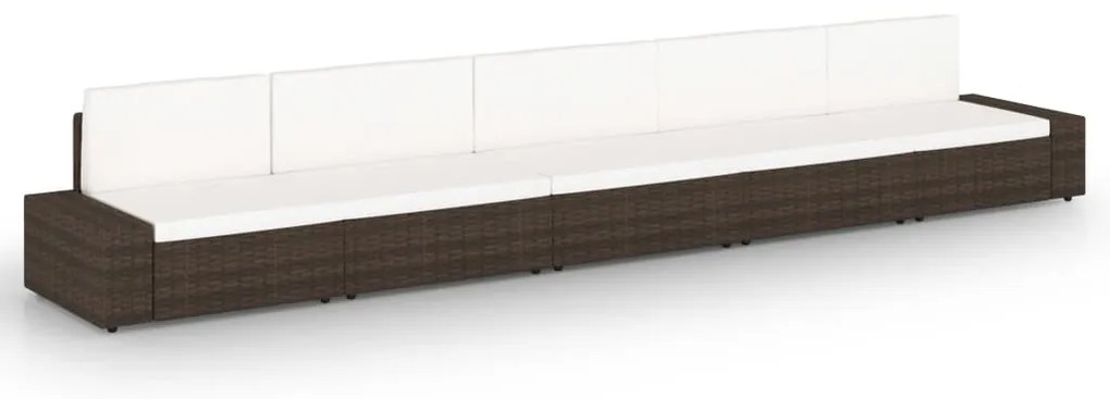 5 pcs conjunto lounge p/ jardim c/ almofadões vime PE castanho
