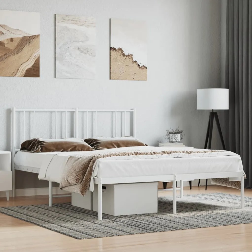 Estrutura de cama com cabeceira 140x190 cm metal branco