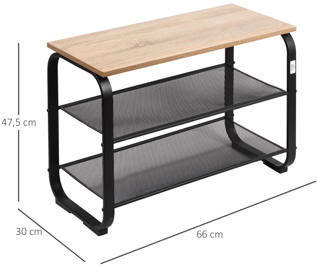 HOMCOM Sapateira Multiúso para 6-9 Pares de Sapatos Móvel com Estrutura Metálica para Entrada Corredor 66x30x47,5cm Carvalho e Preto