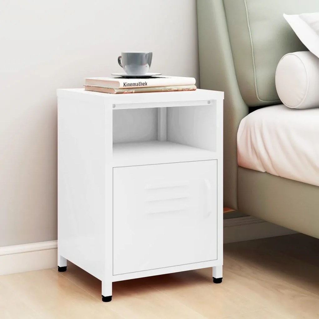 vidaXL Mesa de cabeceira 35x35x51 cm aço branco