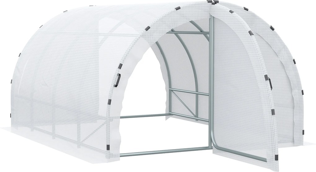 Outsunny Estufa Túnel para Jardim Área ao Solo 12 m² 4L x 3l x 2H m Chassi Tubular Reforçado 25 mm Porta Dupla com Alças Branco | Aosom Portugal