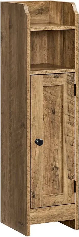 Armário de casa de banho estreito 20 x 18 x 80 cm com porta e prateleira para casas de banho pequenas castanho mel